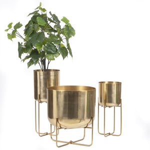 Bazar Bizar |The Brass Planter on Stand - Brass - XL