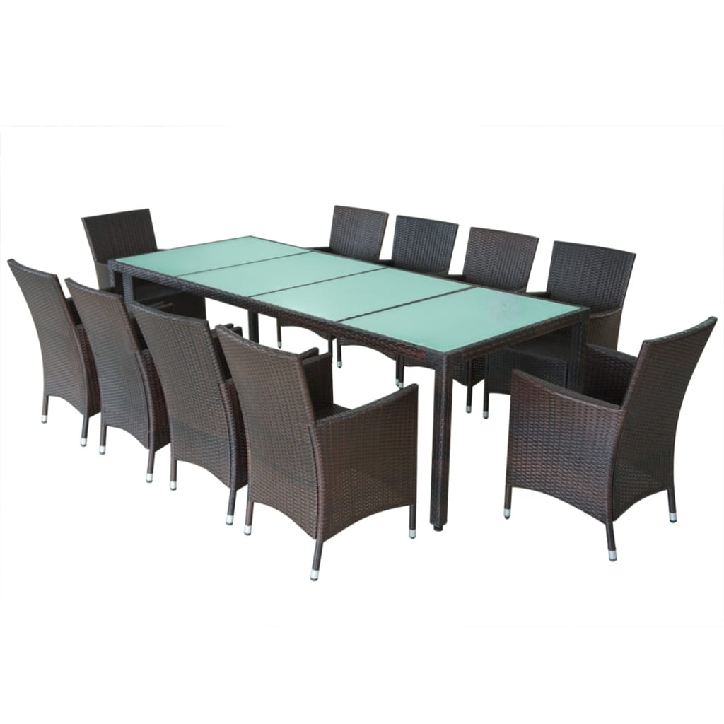 11-delige Tuinset met kussens poly rattan bruin