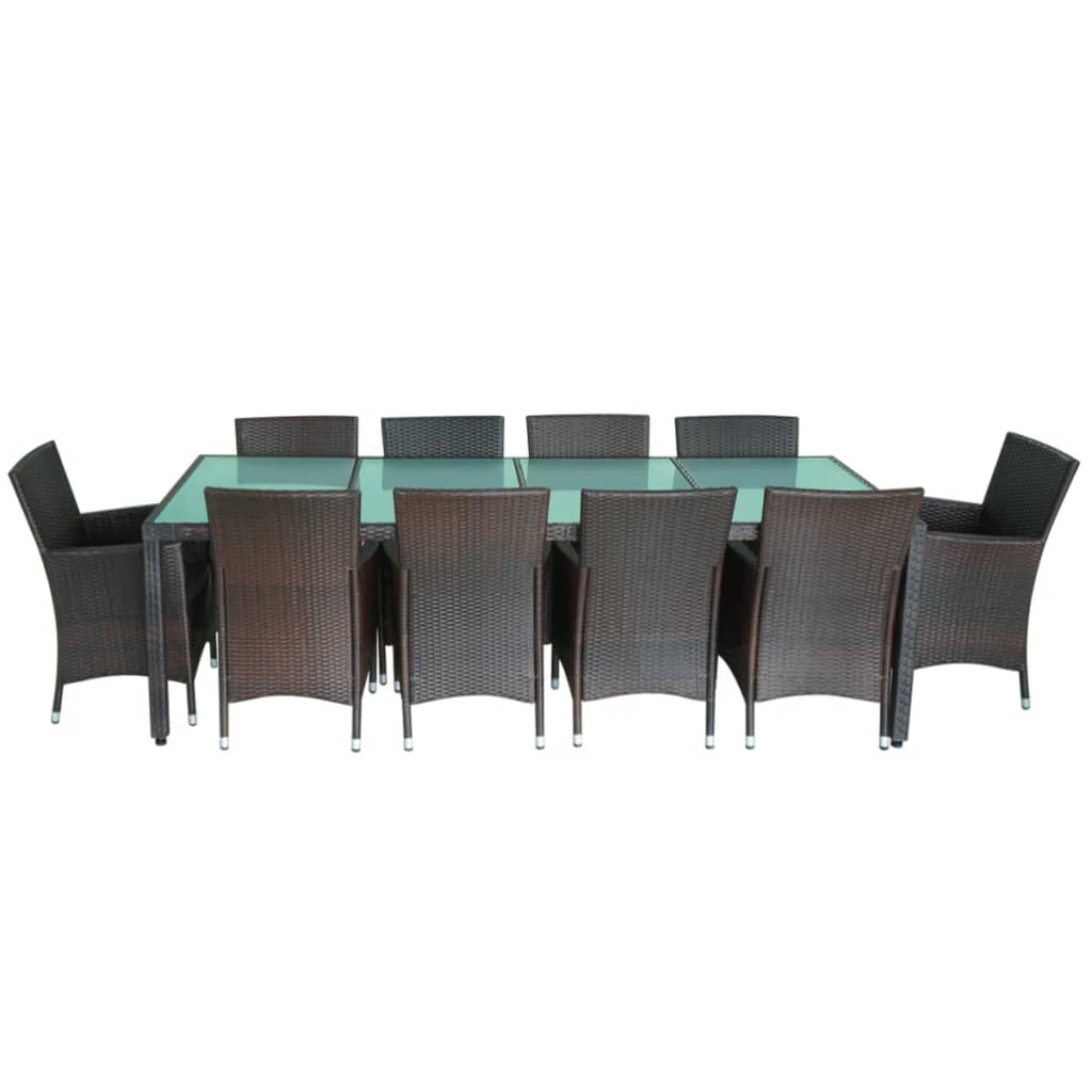 11-delige Tuinset met kussens poly rattan bruin