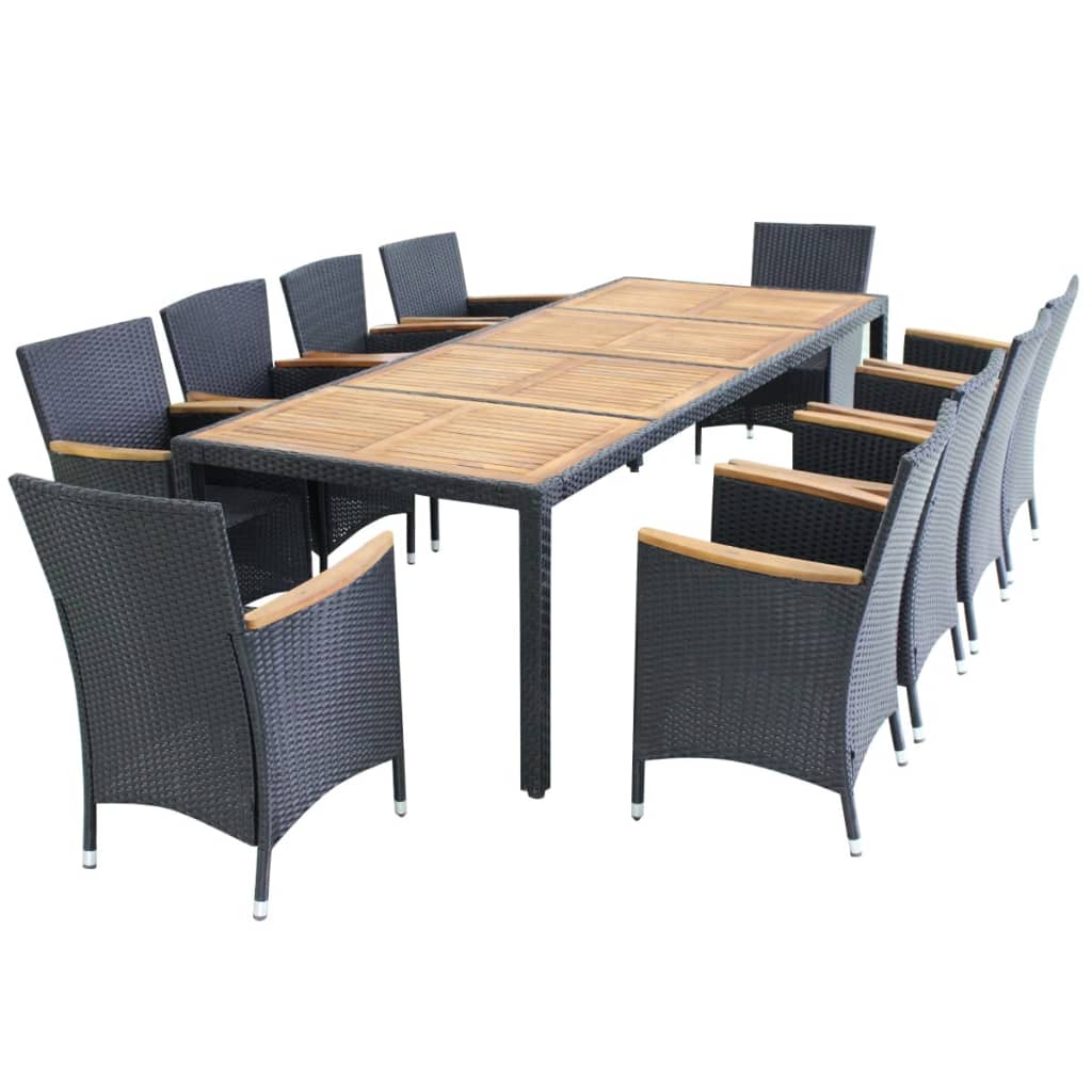 11-delige Tuinset met kussens poly rattan zwart