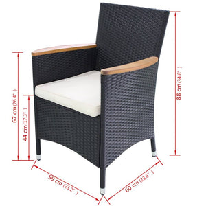 11-delige Tuinset met kussens poly rattan zwart