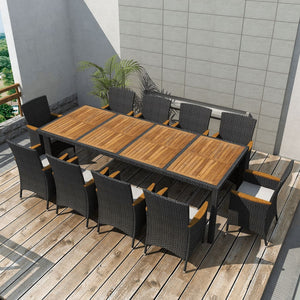 11-delige Tuinset met kussens poly rattan zwart
