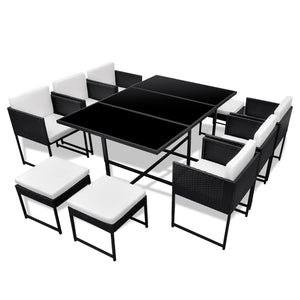 11-delige Tuinset met kussens poly rattan zwart