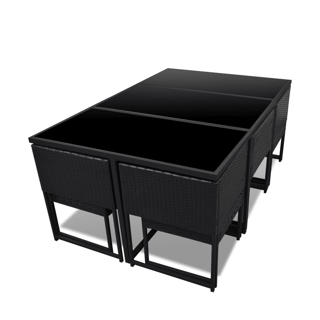 11-delige Tuinset met kussens poly rattan zwart
