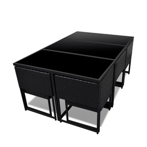 11-delige Tuinset met kussens poly rattan zwart