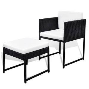 11-delige Tuinset met kussens poly rattan zwart