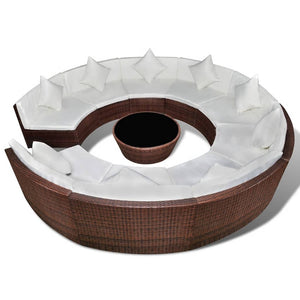 10-delige ronde Loungeset met kussens poly rattan bruin