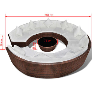 10-delige ronde Loungeset met kussens poly rattan bruin