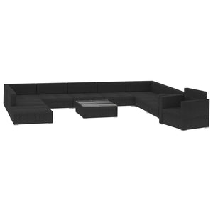 11-delige Loungeset met kussens poly rattan zwart