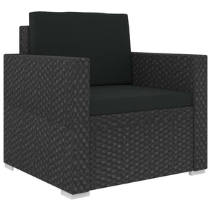 11-delige Loungeset met kussens poly rattan zwart