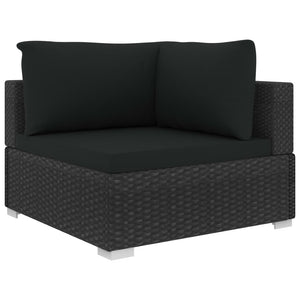 11-delige Loungeset met kussens poly rattan zwart