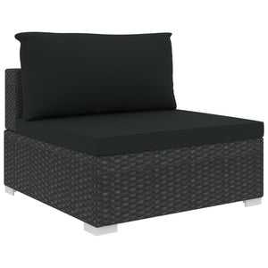 11-delige Loungeset met kussens poly rattan zwart