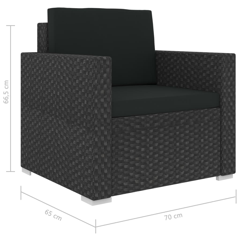 11-delige Loungeset met kussens poly rattan zwart