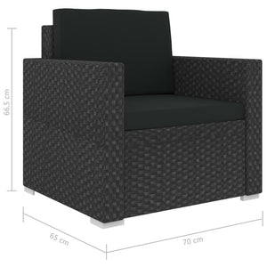 11-delige Loungeset met kussens poly rattan zwart