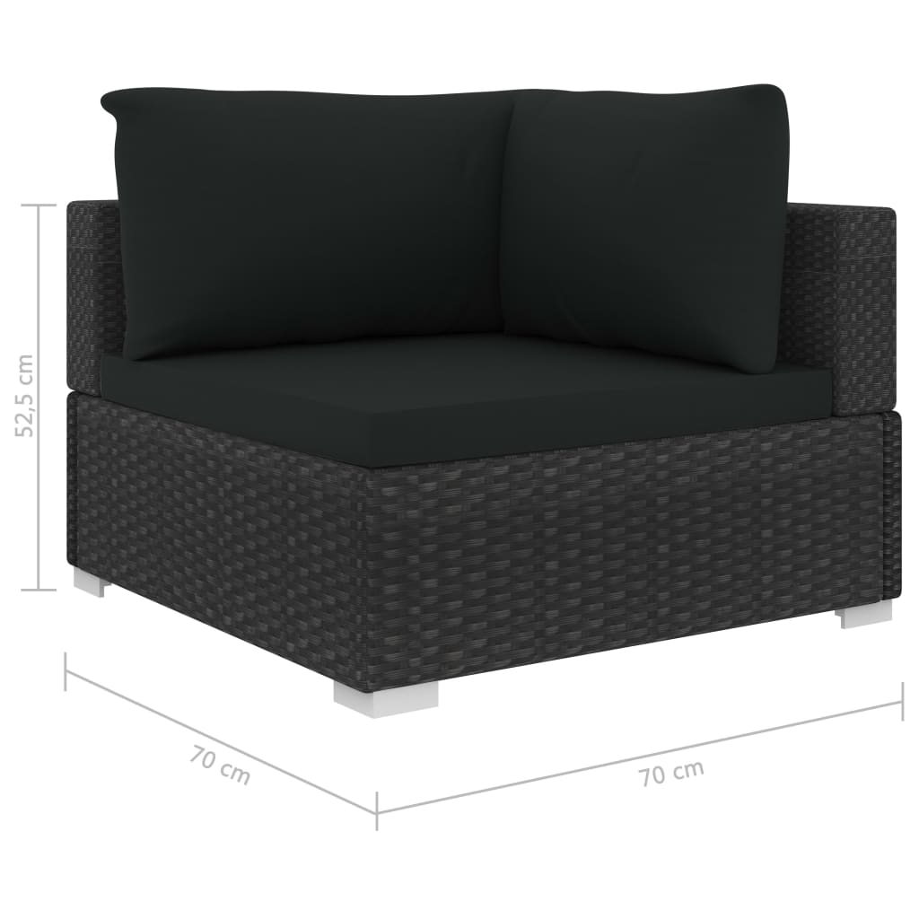 11-delige Loungeset met kussens poly rattan zwart