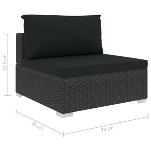11-delige Loungeset met kussens poly rattan zwart