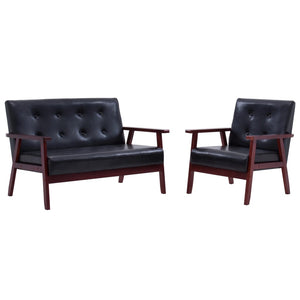 2-delig Bankstel fauteuil en een 2-zitsbank kunstleer zwart