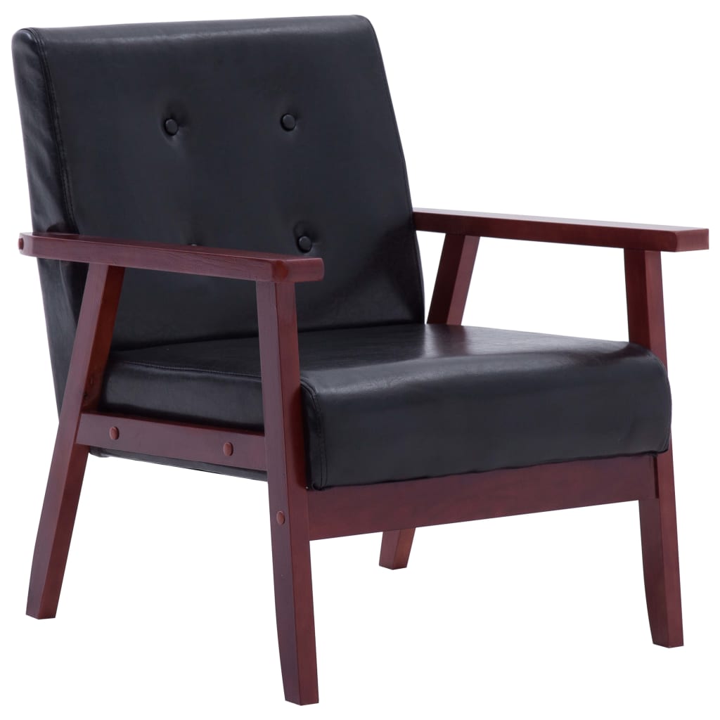 2-delig Bankstel fauteuil en een 2-zitsbank kunstleer zwart