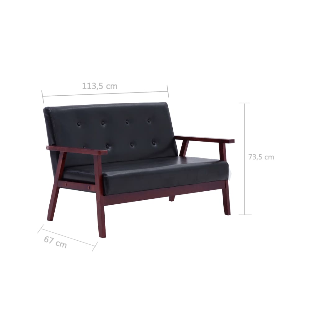 2-delig Bankstel fauteuil en een 2-zitsbank kunstleer zwart