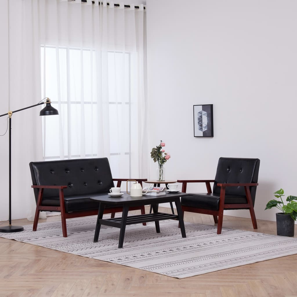 2-delig Bankstel fauteuil en een 2-zitsbank kunstleer zwart