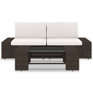 3-delige Loungeset poly rattan bruin