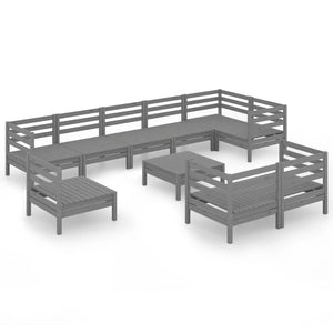 10-delige Loungeset massief grenenhout grijs
