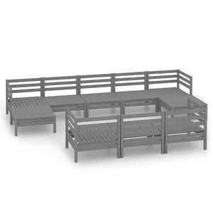 10-delige Loungeset massief grenenhout grijs