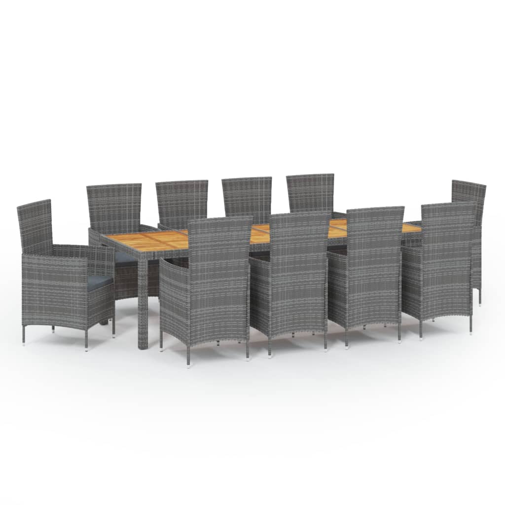 11-delige Tuinset met kussens poly rattan grijs
