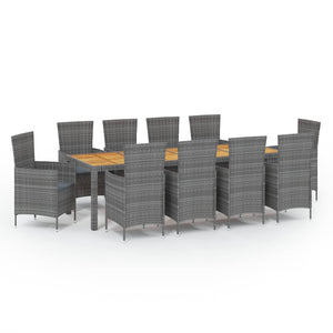 11-delige Tuinset met kussens poly rattan grijs