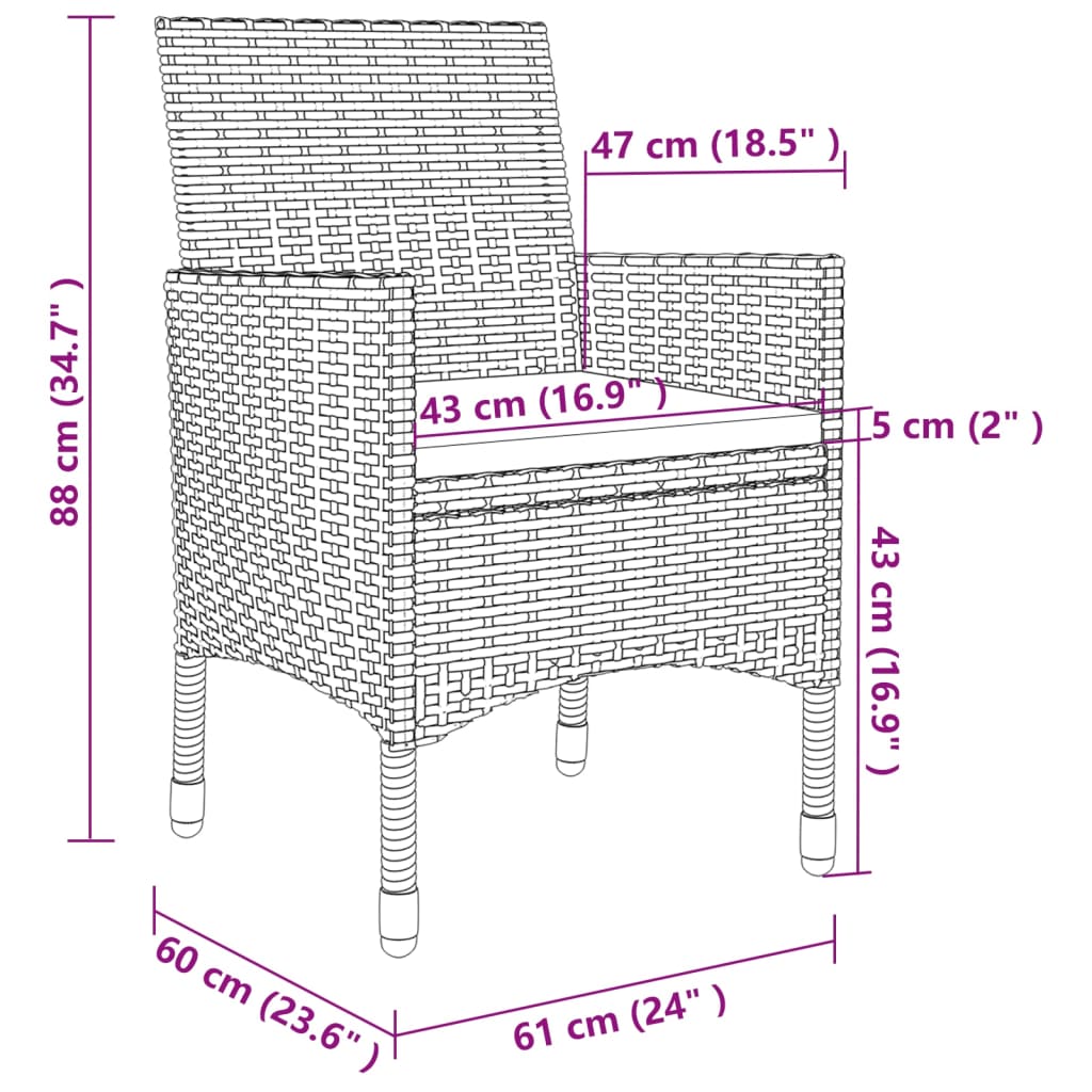 11-delige Tuinset met kussens poly rattan grijs