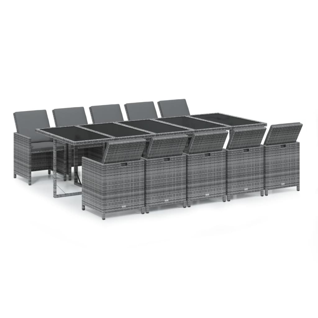 11-delige Tuinset met kussens poly rattan grijs