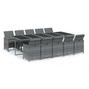 11-delige Tuinset met kussens poly rattan grijs