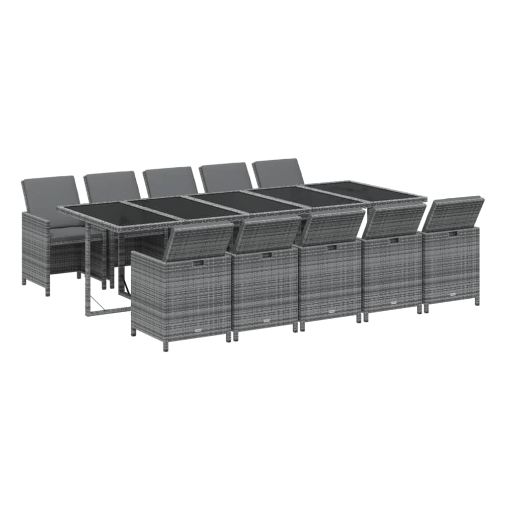11-delige Tuinset met kussens poly rattan grijs