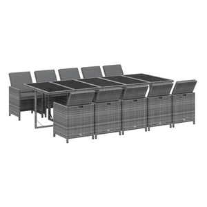 11-delige Tuinset met kussens poly rattan grijs