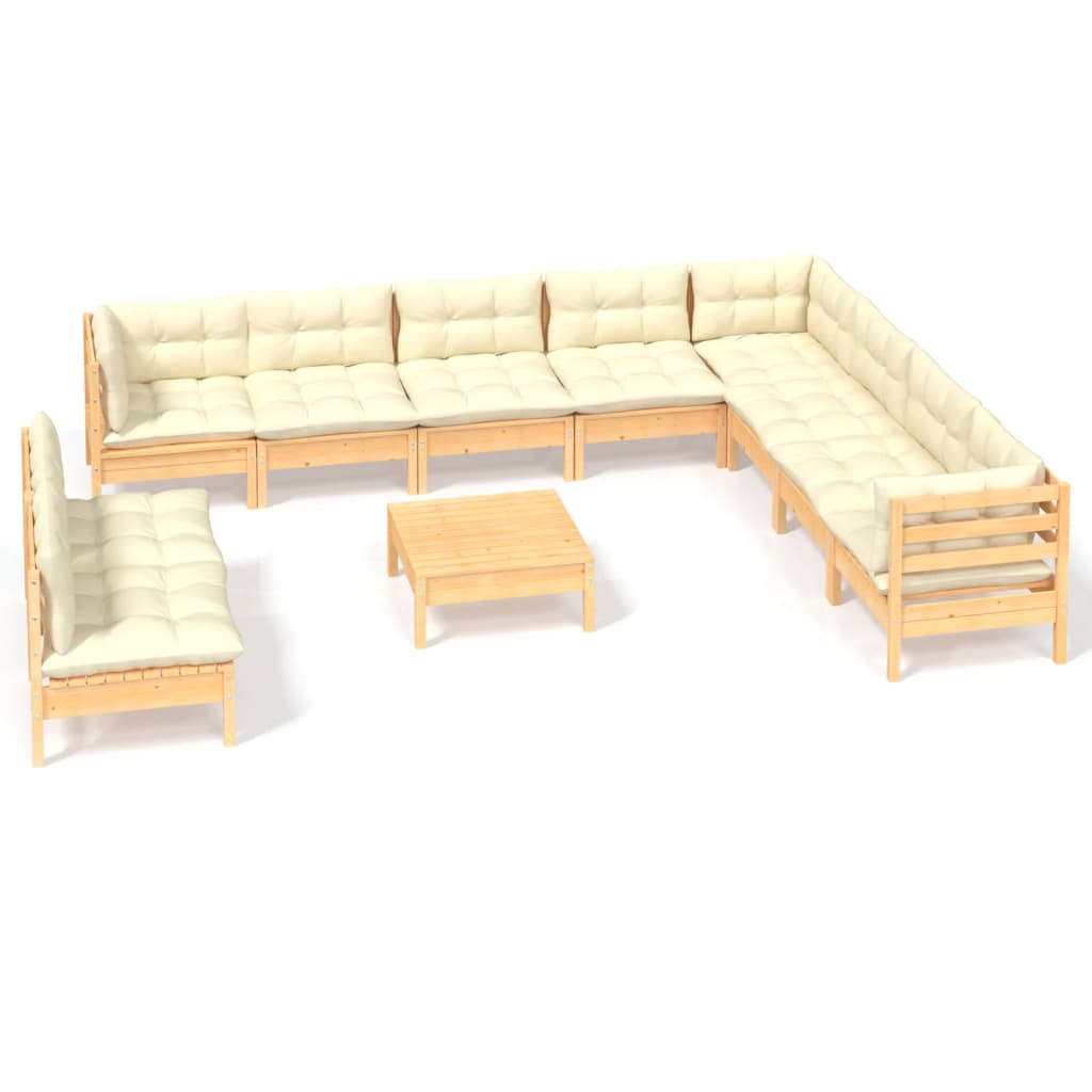11-delige Loungeset met crèmekleurige kussens grenenhout