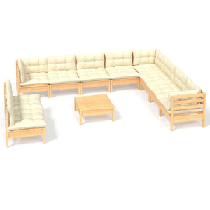 11-delige Loungeset met crèmekleurige kussens grenenhout