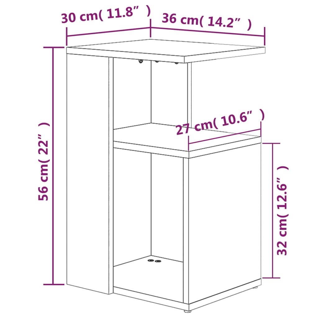 Bijzettafel 36x30x56 cm bewerkt hout bruineikenkleurig