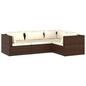 4-delige Loungeset met kussens poly rattan bruin