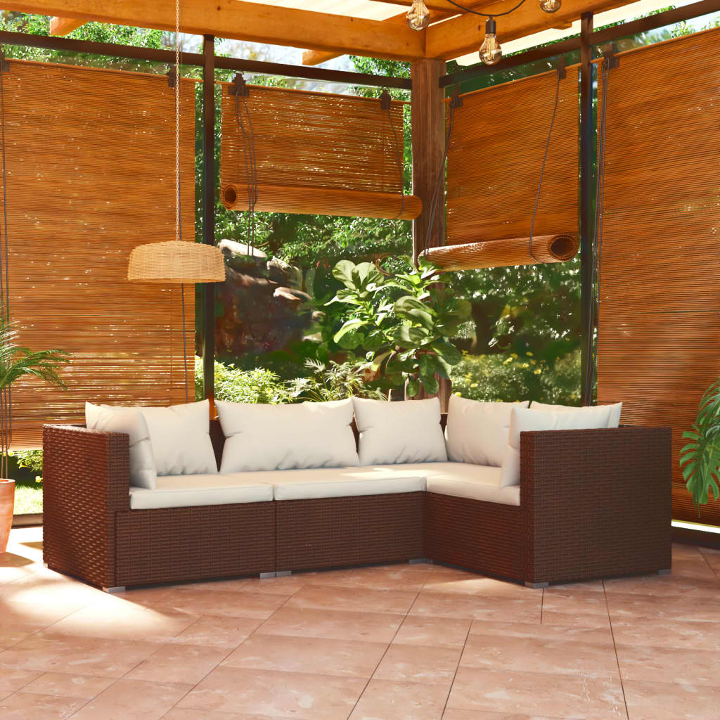 4-delige Loungeset met kussens poly rattan bruin