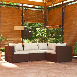 4-delige Loungeset met kussens poly rattan bruin