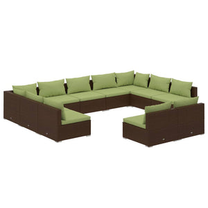 11-delige Loungeset met kussens poly rattan bruin
