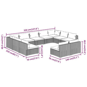 11-delige Loungeset met kussens poly rattan bruin
