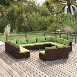 11-delige Loungeset met kussens poly rattan bruin