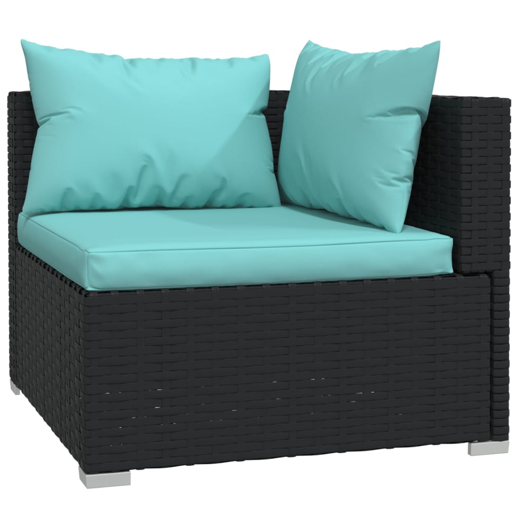 10-delige Loungeset met kussens poly rattan zwart