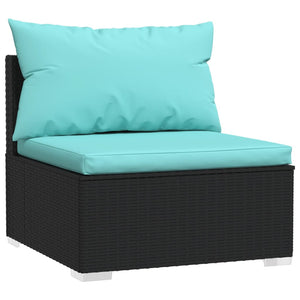 10-delige Loungeset met kussens poly rattan zwart