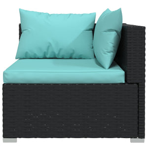 10-delige Loungeset met kussens poly rattan zwart