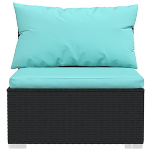 10-delige Loungeset met kussens poly rattan zwart