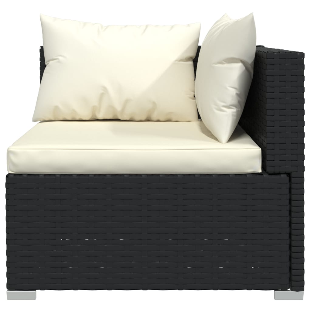 10-delige Loungeset met kussens poly rattan zwart