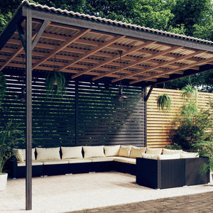10-delige Loungeset met kussens poly rattan zwart