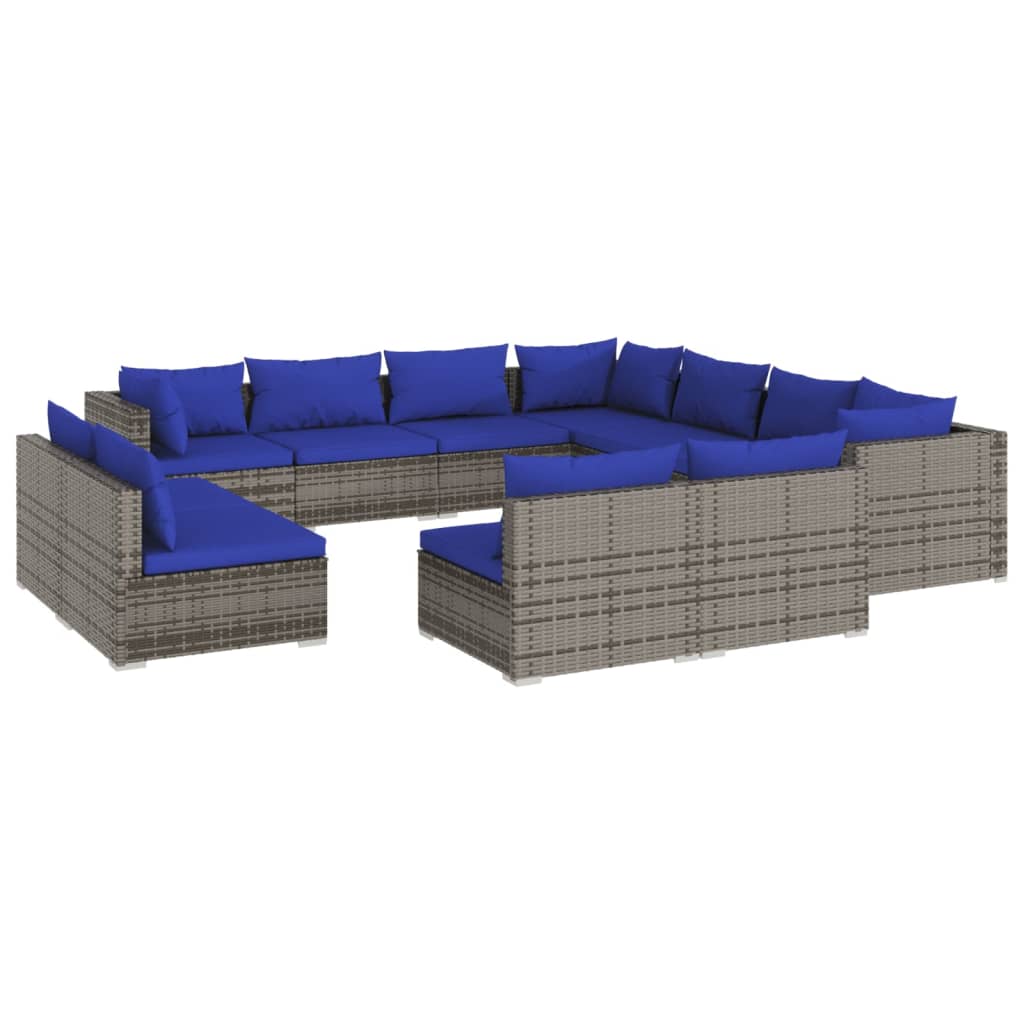 11-delige Loungeset met kussens poly rattan grijs